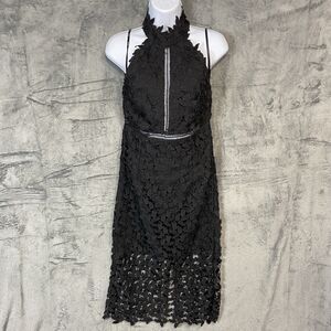 Bardot Size 6 Black Lace Halter Floral Cutout Backless Back Zip Dress Whimsigoth